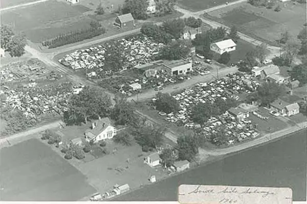 Aerial view of South Side Salvage, 1960 re